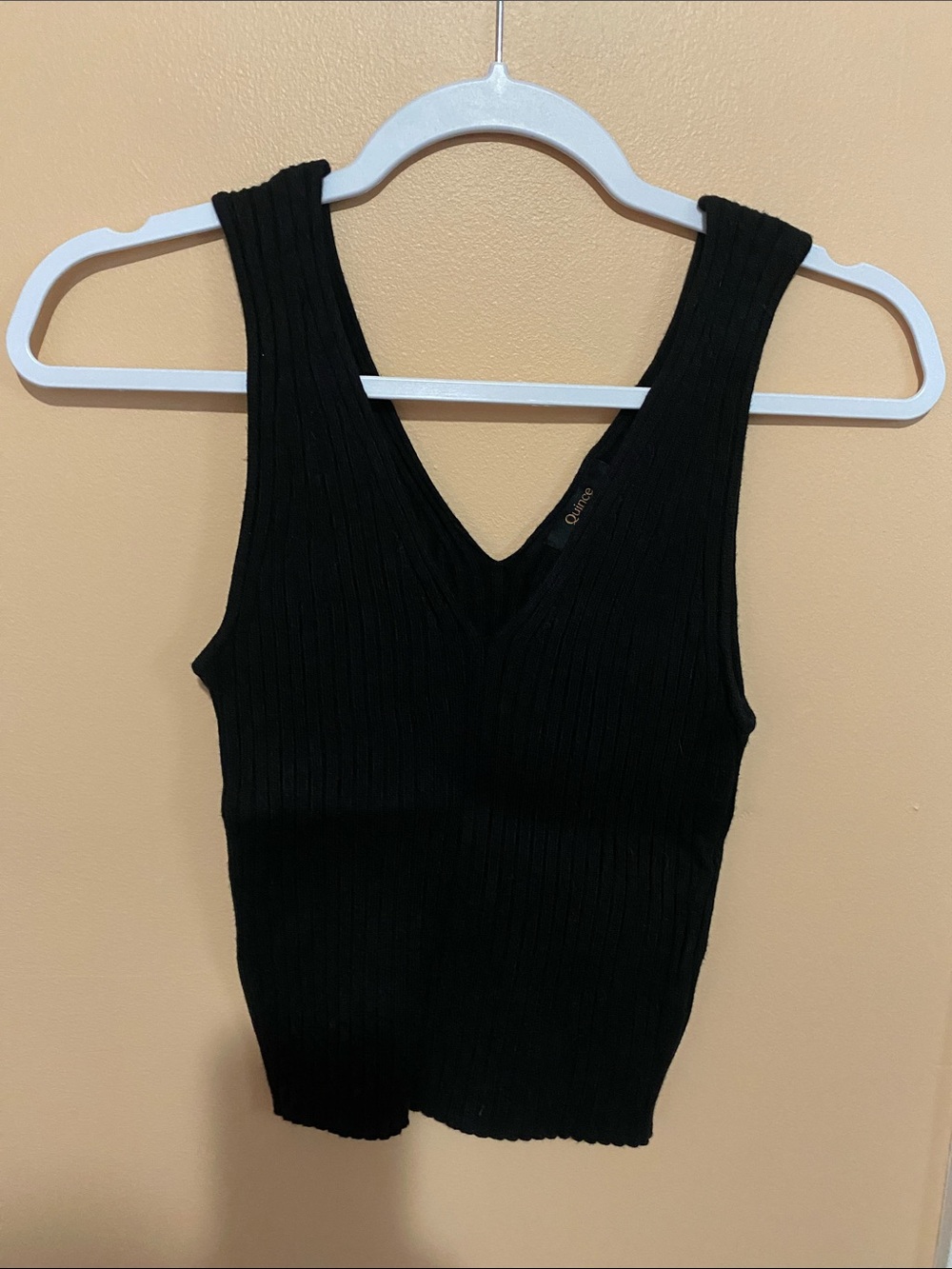 Quince Black Ribbed V-Neck Tank